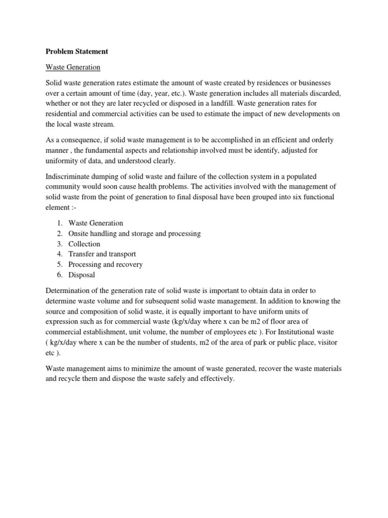 Problem Statement PDF Waste Management Municipal Solid Waste