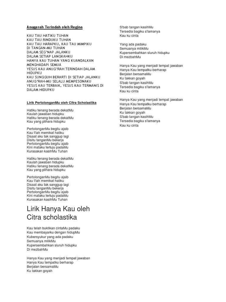 Lirik Lagu Rohani Anugerah Terindah Regina Idol