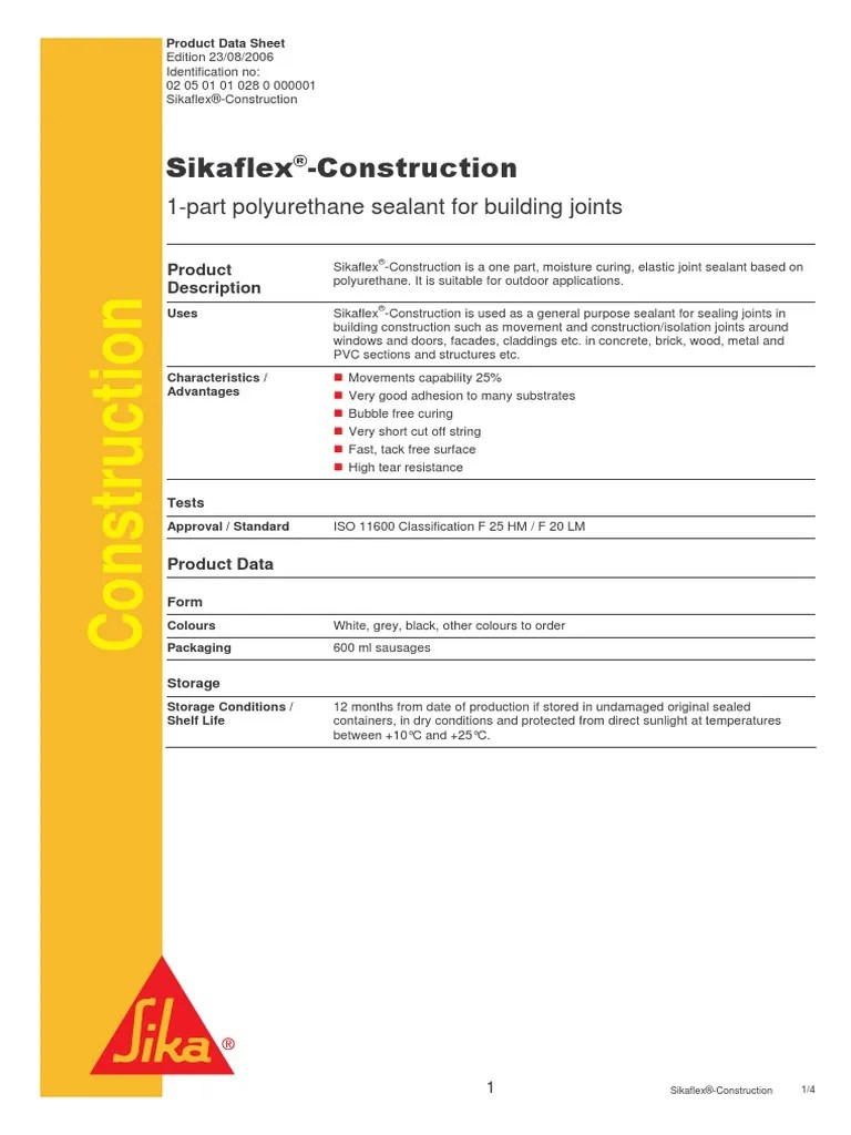 Sikaflex Construction Sealant Safety Data Sheet Codes Sale