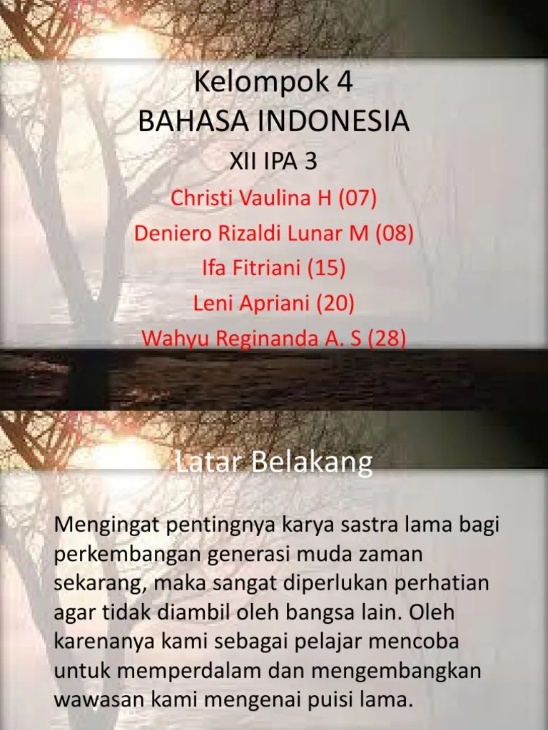 Puisi Lama Yang Bentuknya Terdiri Atas 4 Baris Dalam Sebait Disebut