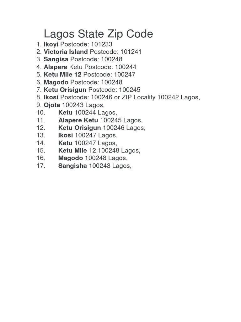 Lagos State Zip Code PDF Consumer Goods Systems Engineering