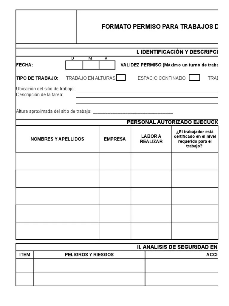 Formato Permiso Trabajo de Alto Riesgo Atmósfera Soldadura