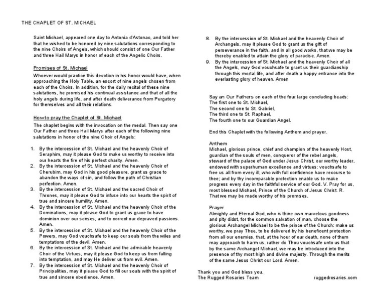 St. Michael Chaplet Instruction Leaflet | Michael (Archangel) | Angel