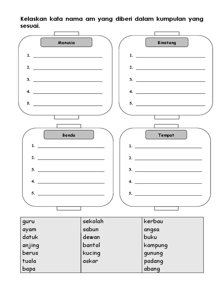 Kelaskan Kata Nama Am Yang Diberi Dalam Kumpulan Yang Sesuai | PDF