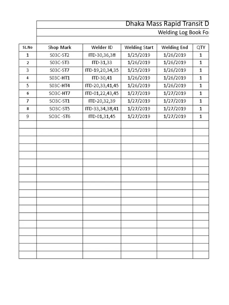 Welding Log Book