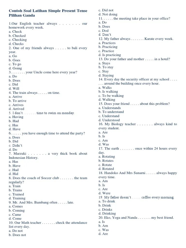 Contoh Soal Pilihan Ganda Bahasa Inggris Tentang Simple