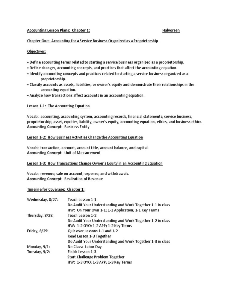 Accounting Lesson Plans Chapter 1