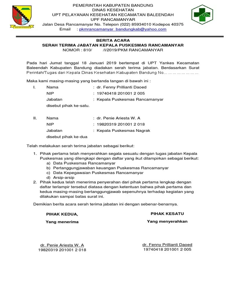 Berita Acara Sertijab Kapus | PDF