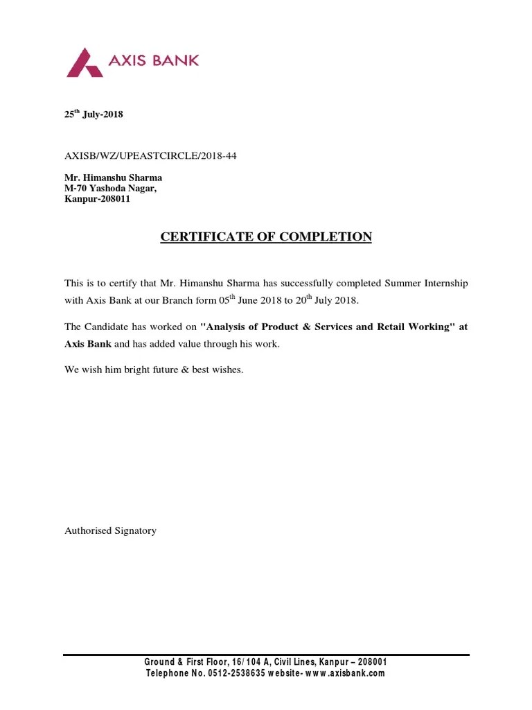 Axis Bank Certificate PDF PDF