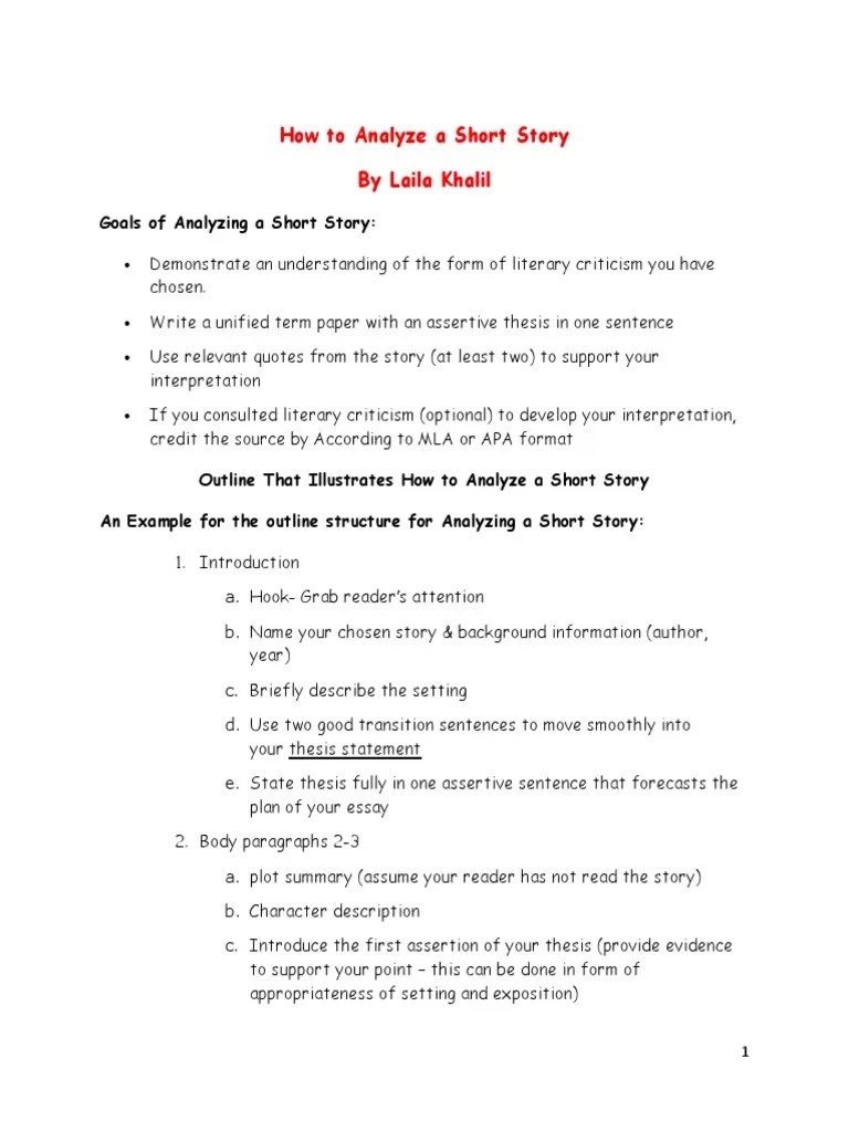 How To Analyze A Short Story PDF Thesis Narration
