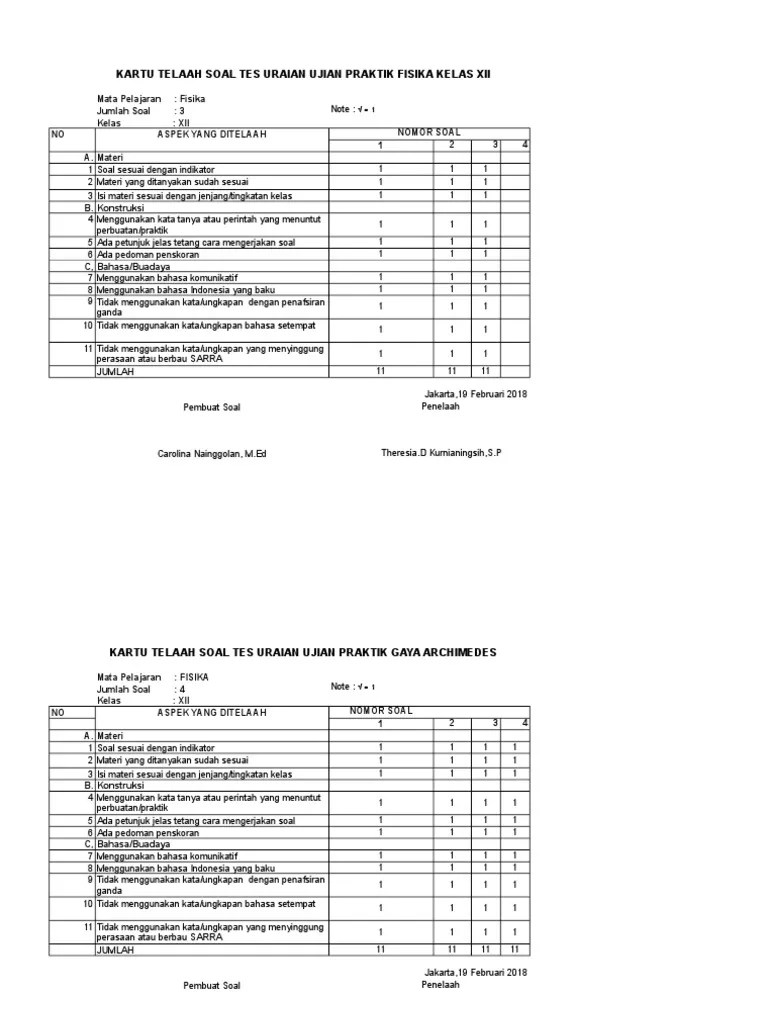 New - Kartu-Telaah Soal Ujian Pratical Fisika Grade XII | PDF