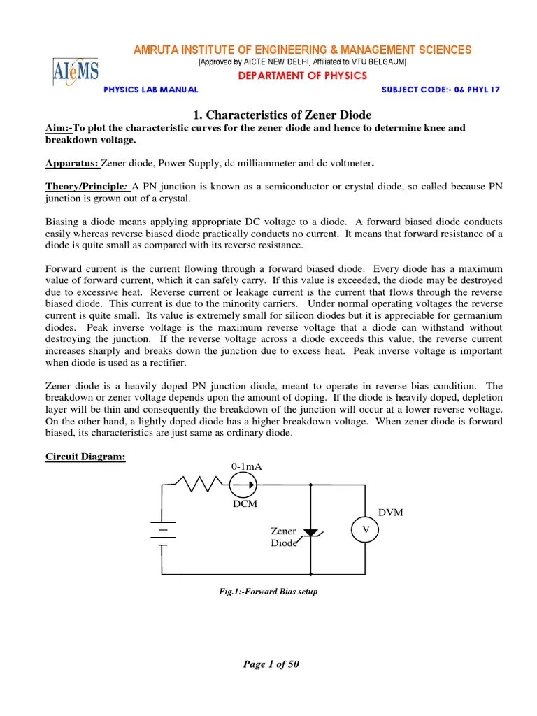 Characterization of a Zener Diode Determining Knee Voltage and