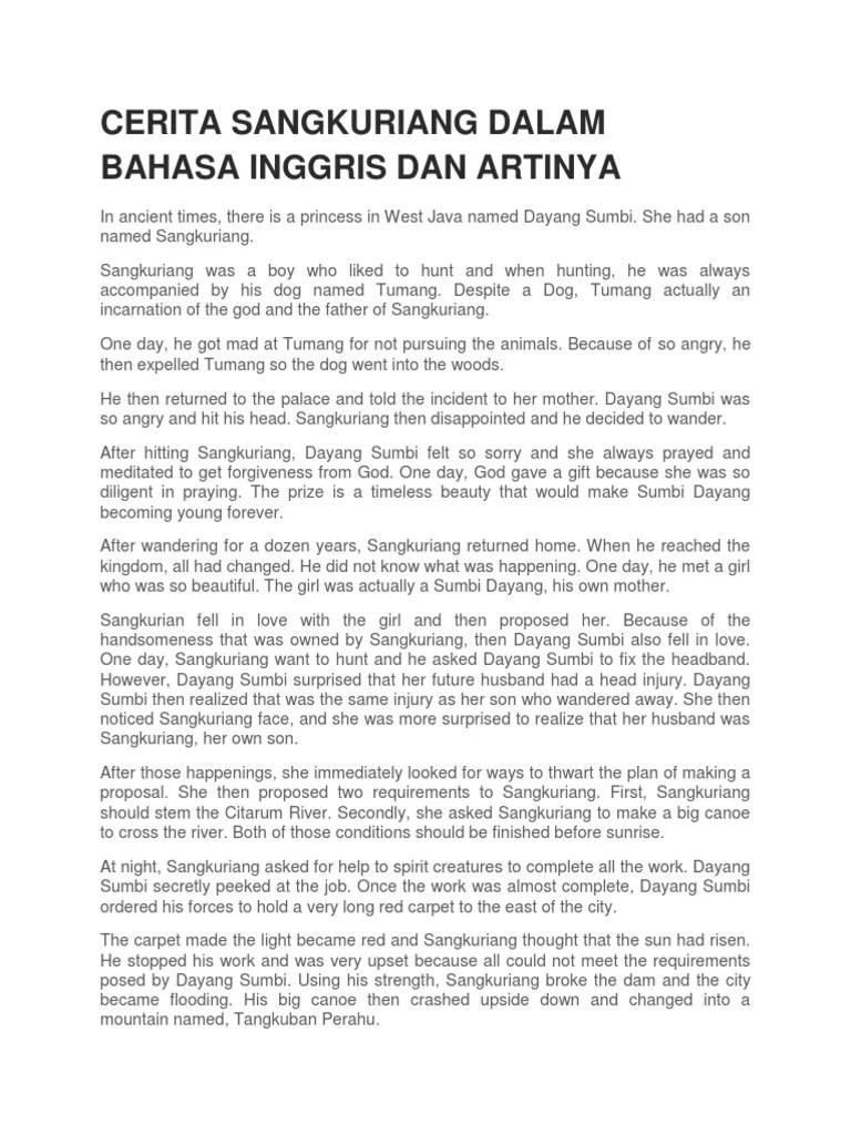 Cerita Sangkuriang Dalam Bahasa Inggris Dan Artinya | PDF | Mythology |  Folklore