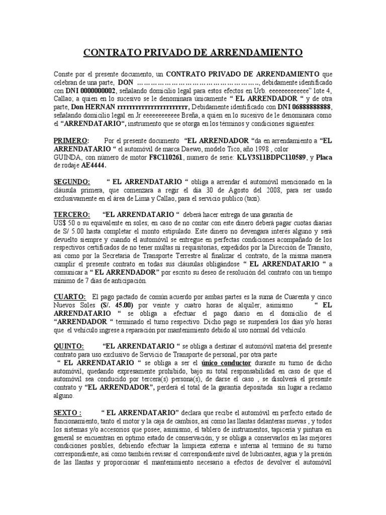 CONTRATo de Alquiler de Taxi