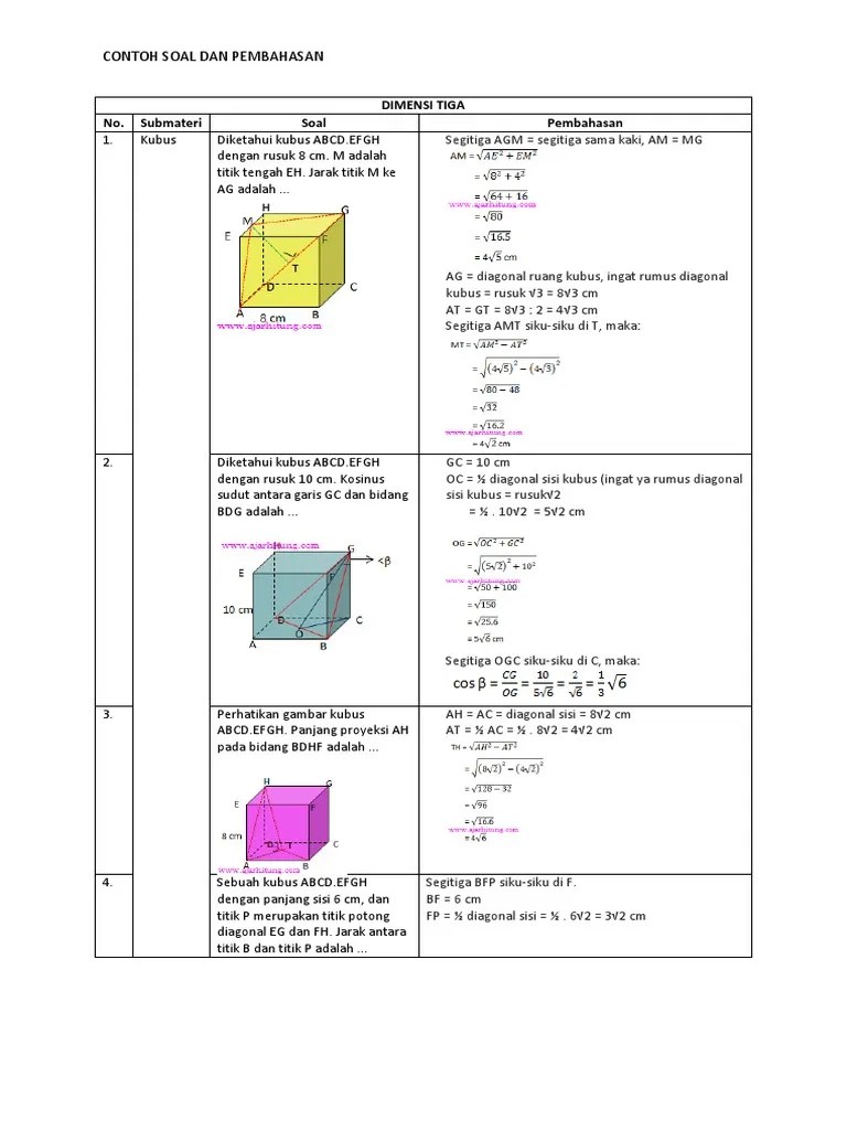 Contoh Soal Dimensi Tiga
