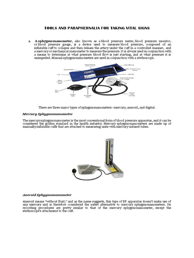 Tools and Paraphernalia For Taking Vital Signs Tools Equipment