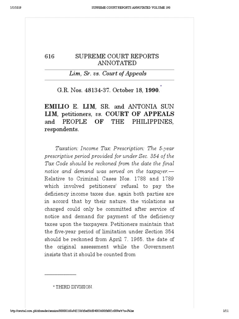 Lim V CA PDF Statute Of Limitations Fine (Penalty)