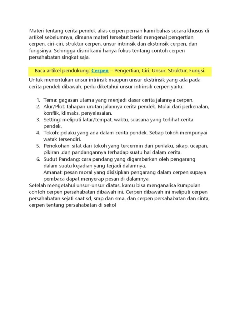 Contoh Unsur Intrinsik Cerpen Persahabatan Nasi