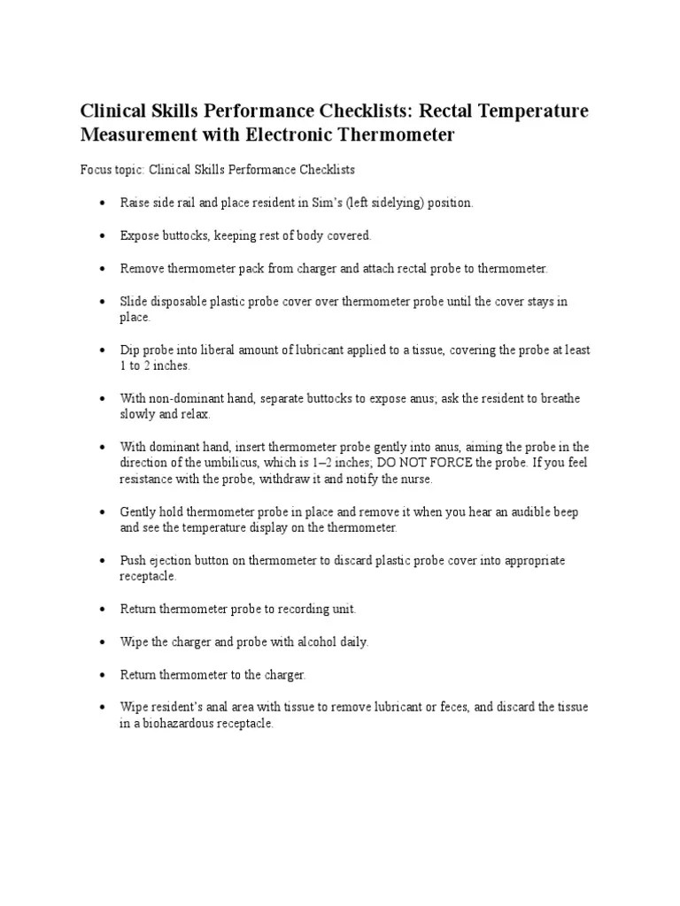 Clinical Skills Performance Checklists Rectal Temperature Measurement PDF