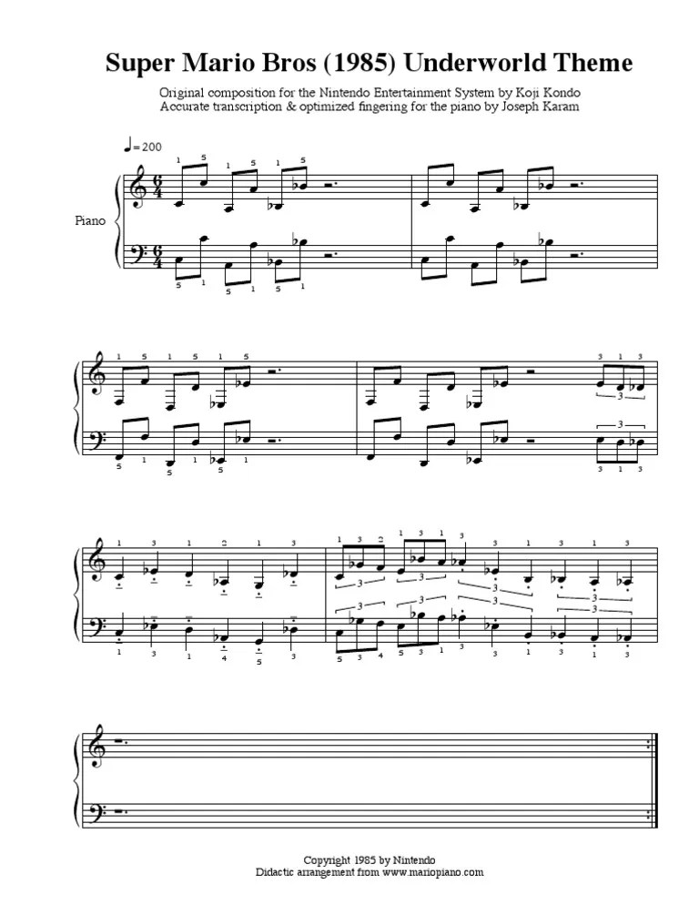 Mario Sheet Music Underworld Theme PDF Franchises de jeux vidéo