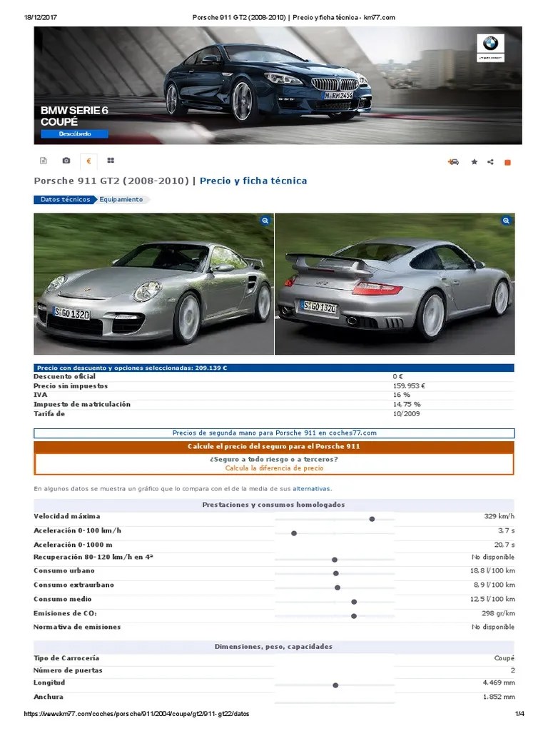Porsche 911 GT2 (2008-2010) - Precio y Ficha Técnica - Km77 | PDF