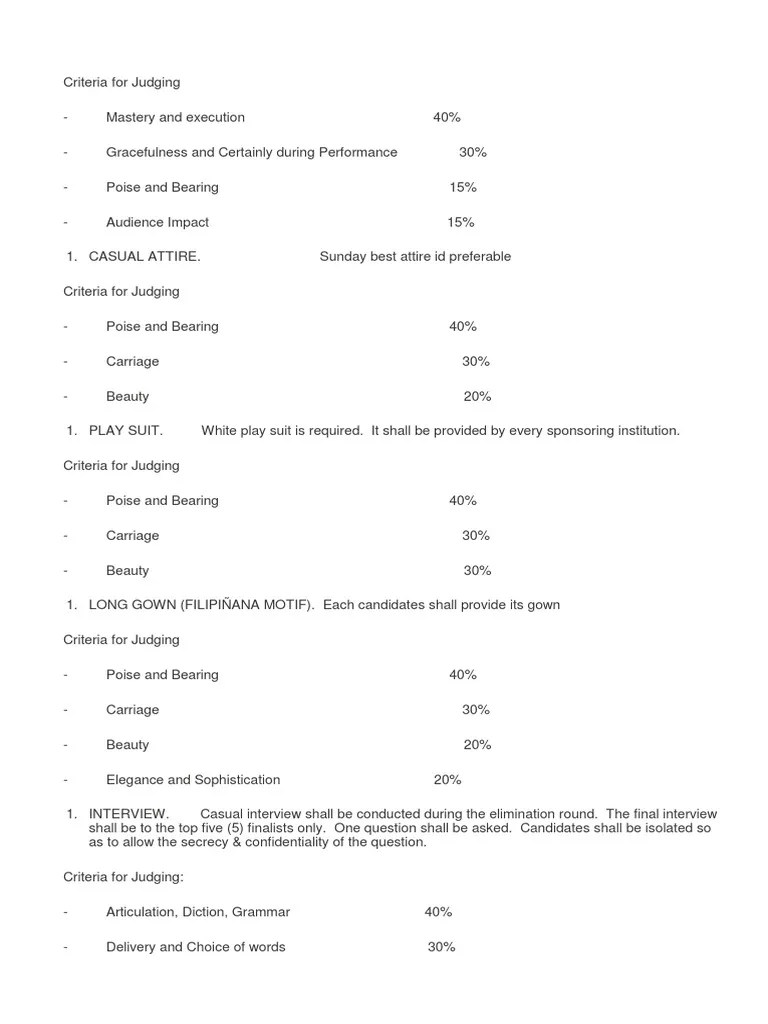 Criteria For Judging (Pageant Night) PDF, 40 OFF