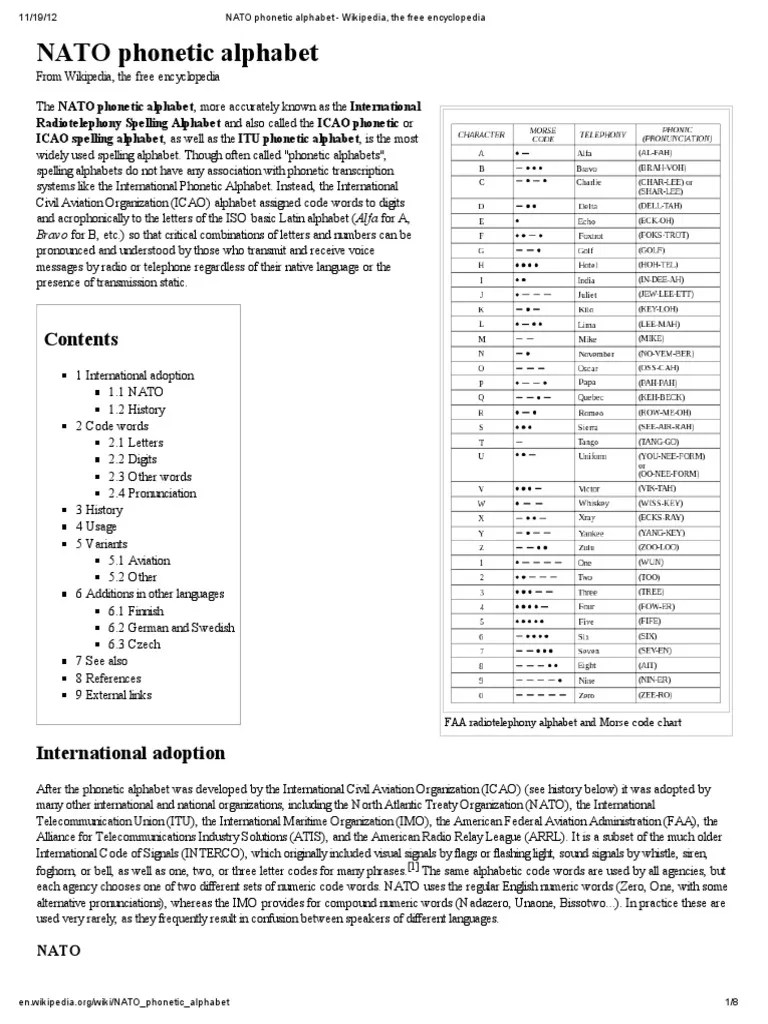 NATO Alphabet PDF Character Encoding Oral Communication