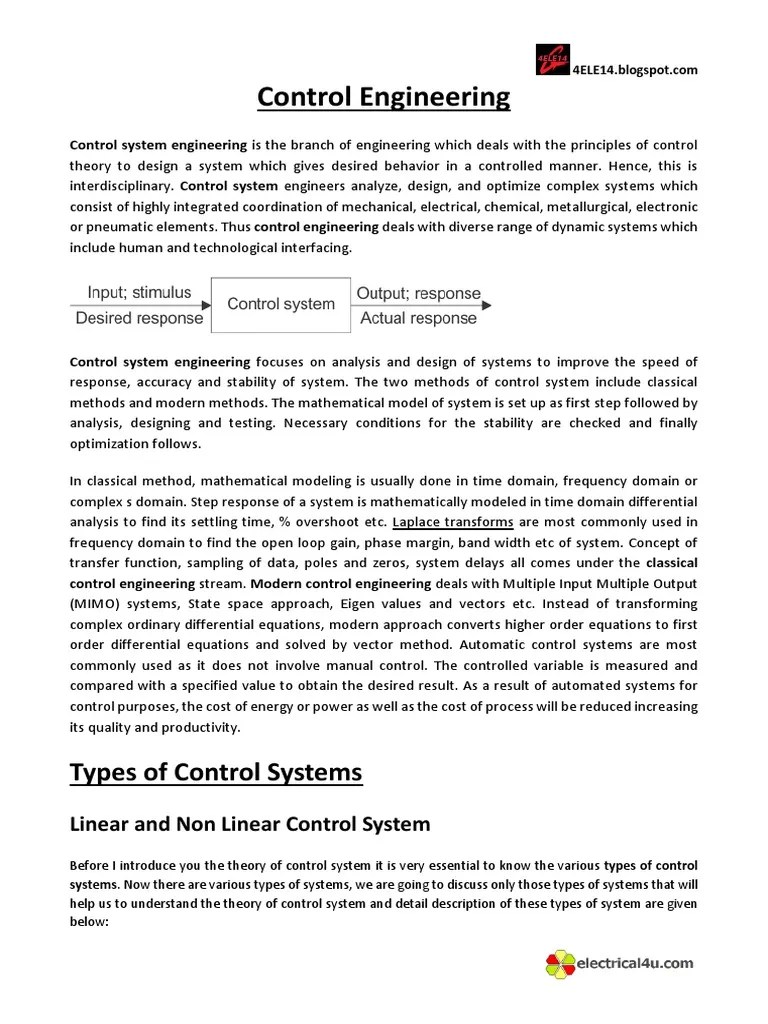 Control Engineering Types of Control Systems PDF Control Engineering Control Theory