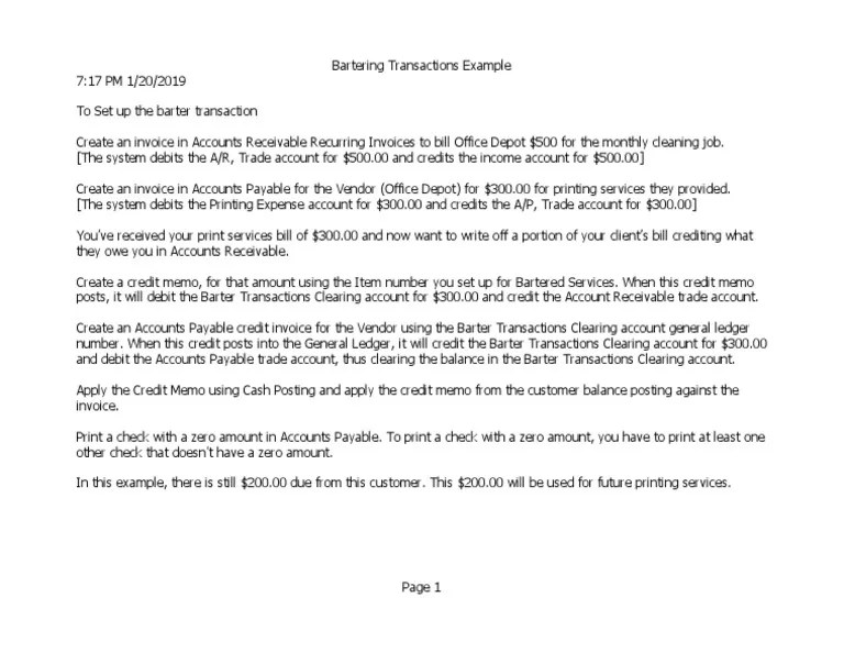 Bartering Transactions Example PDF