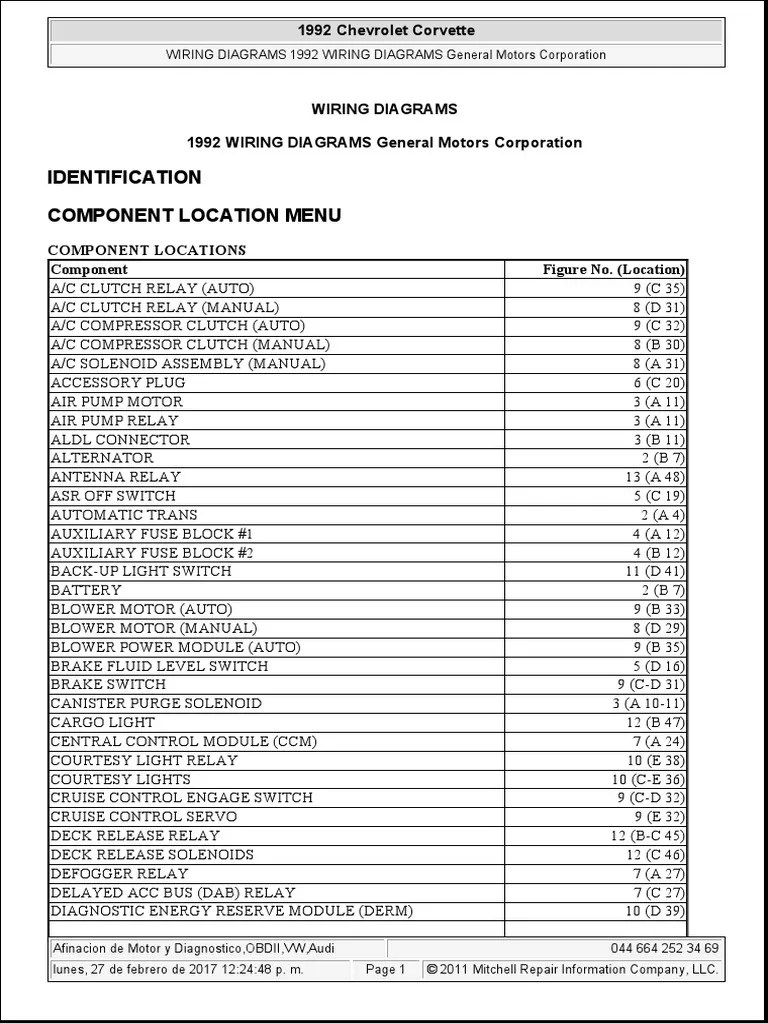 1992 Chevrolet Corvette Diagramas Electricos | PDF | Relay | Switch