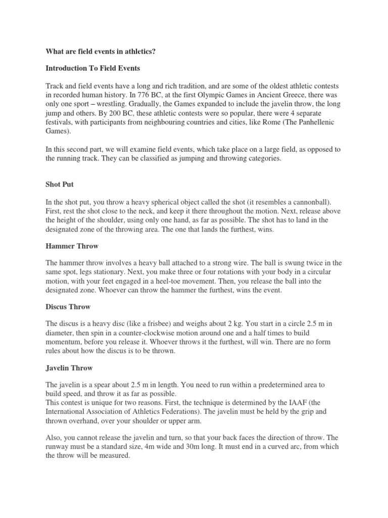 What Are Field Events in Athletics PDF Track And Field Individual