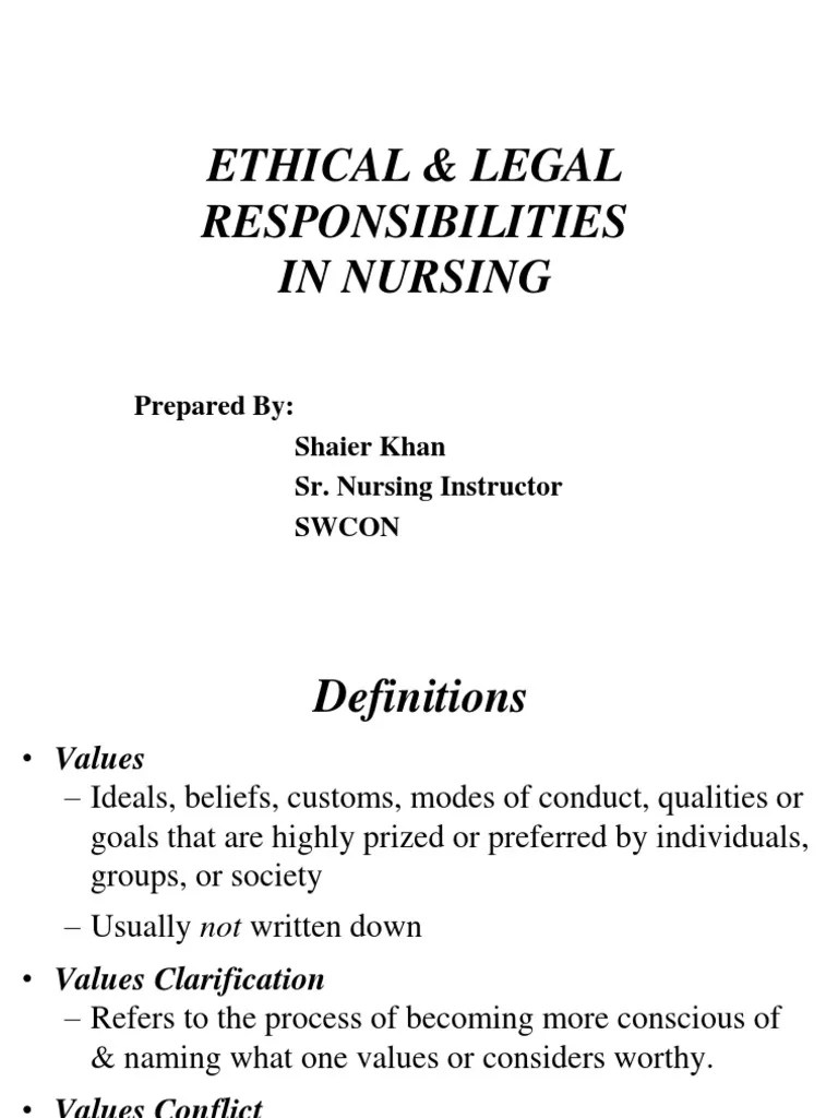 Ethical & Legal Responsibilities in Nursing PDF Value (Ethics