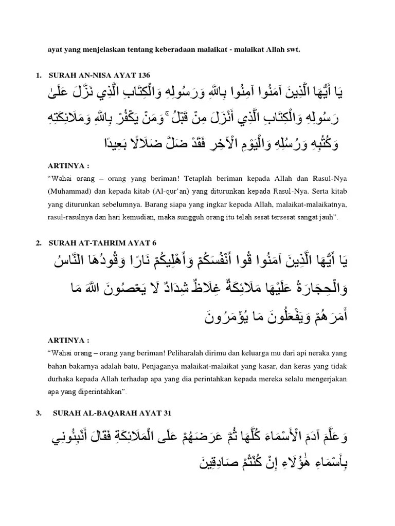 Ayat Yang Menjelaskan Tentang Keberadaan Malaikat | PDF