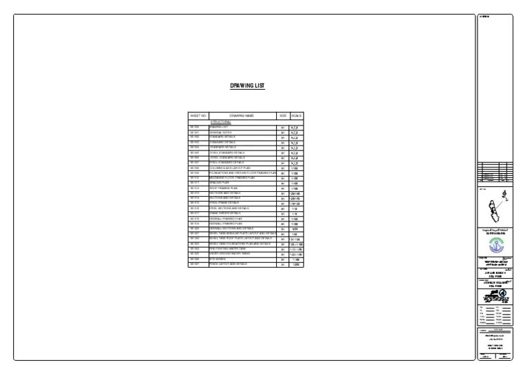 Drawing List Size Scale Drawing Name Sheet No PDF Civil