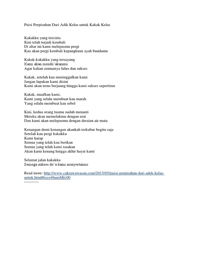 Puisi Perpisahan Dari Adik Kelas Untuk Kakak Kelas
