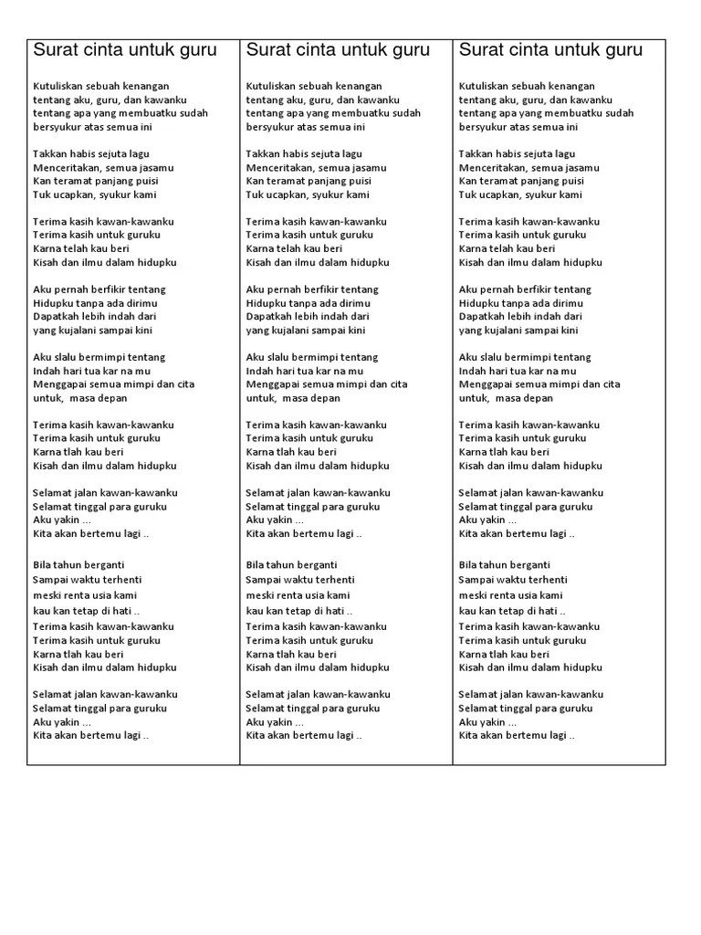 Teks Lagu Surat Cinta Untuk Guru
