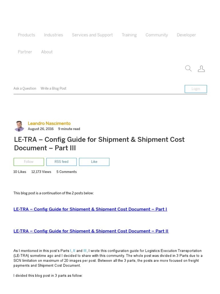 LETRA Config Guide For Shipment & Shipment Cost Document Part III