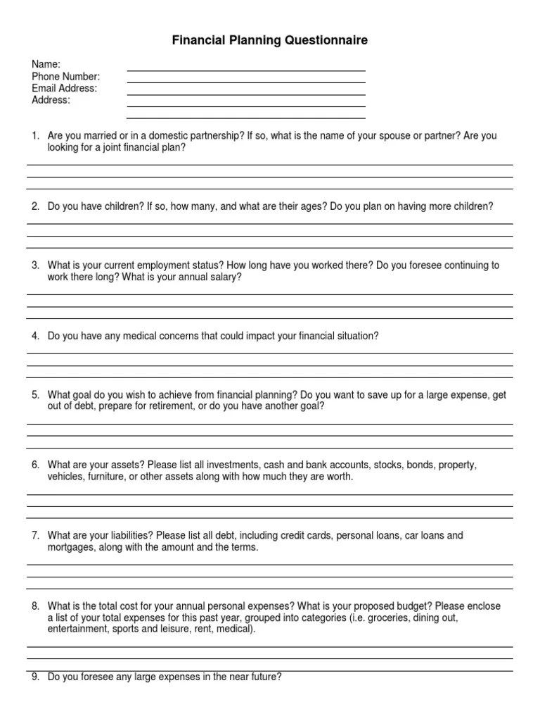 Financial Planning Questionnaire PDF