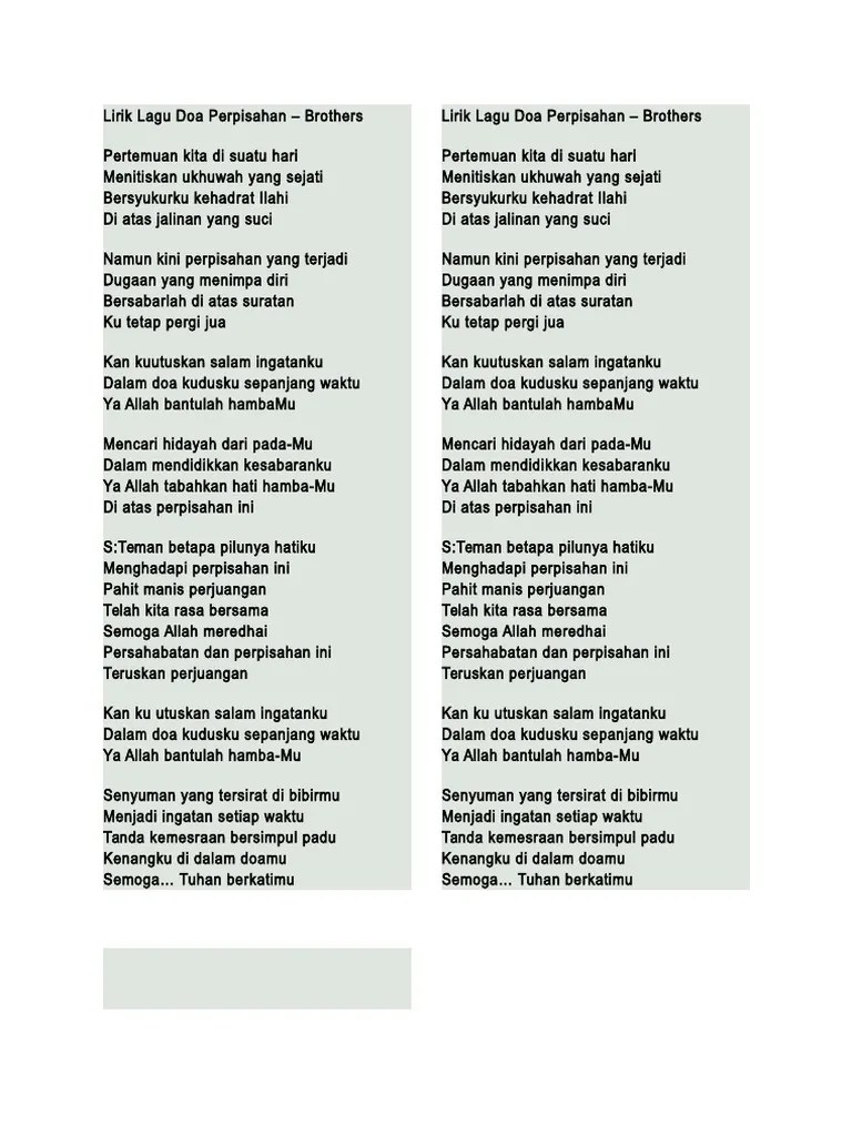 Lirik Doa Perpisahan Soal Tematik