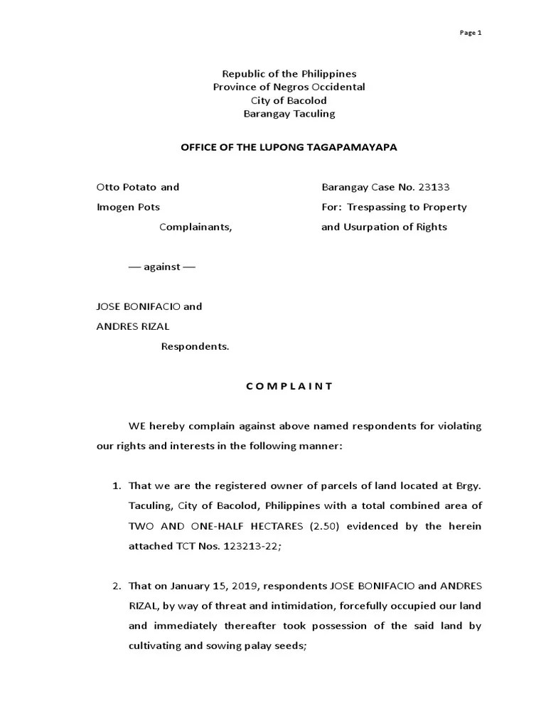 Barangay Complaint PDF Social Institutions Social Science