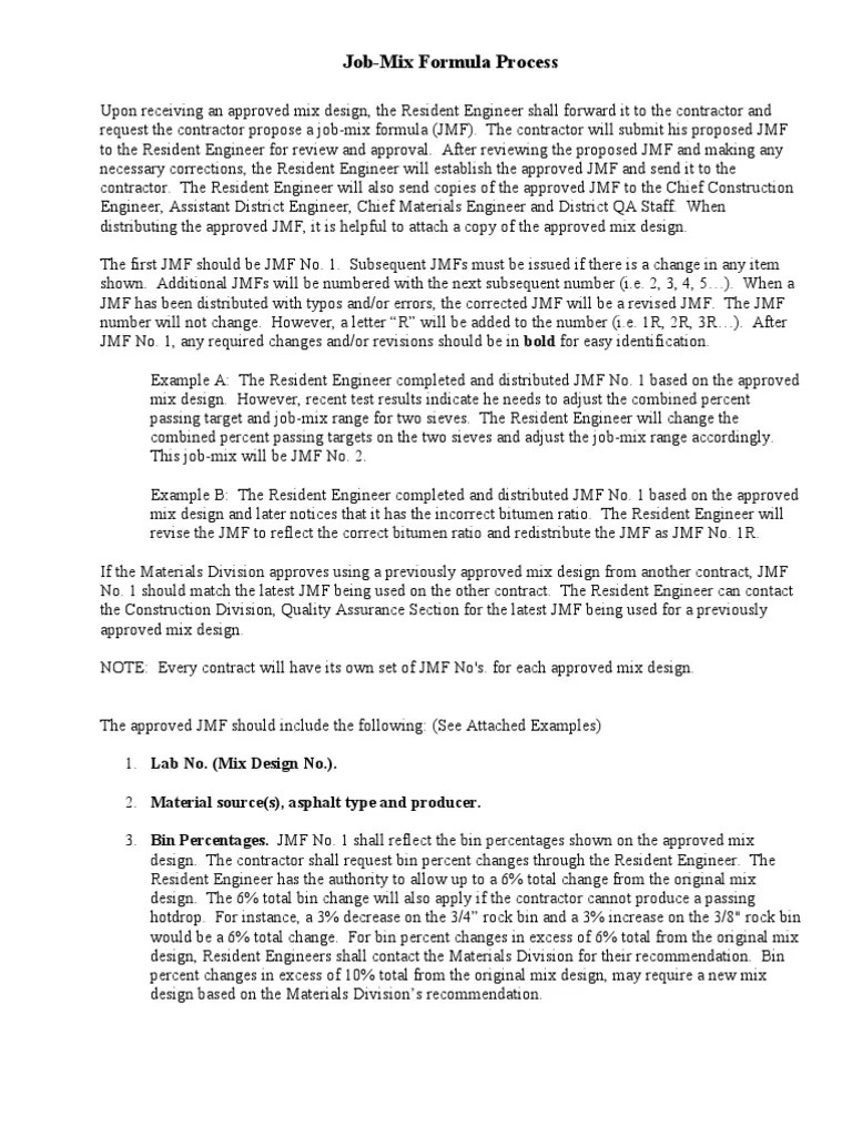 Job Mix Process Asphalt Percentage