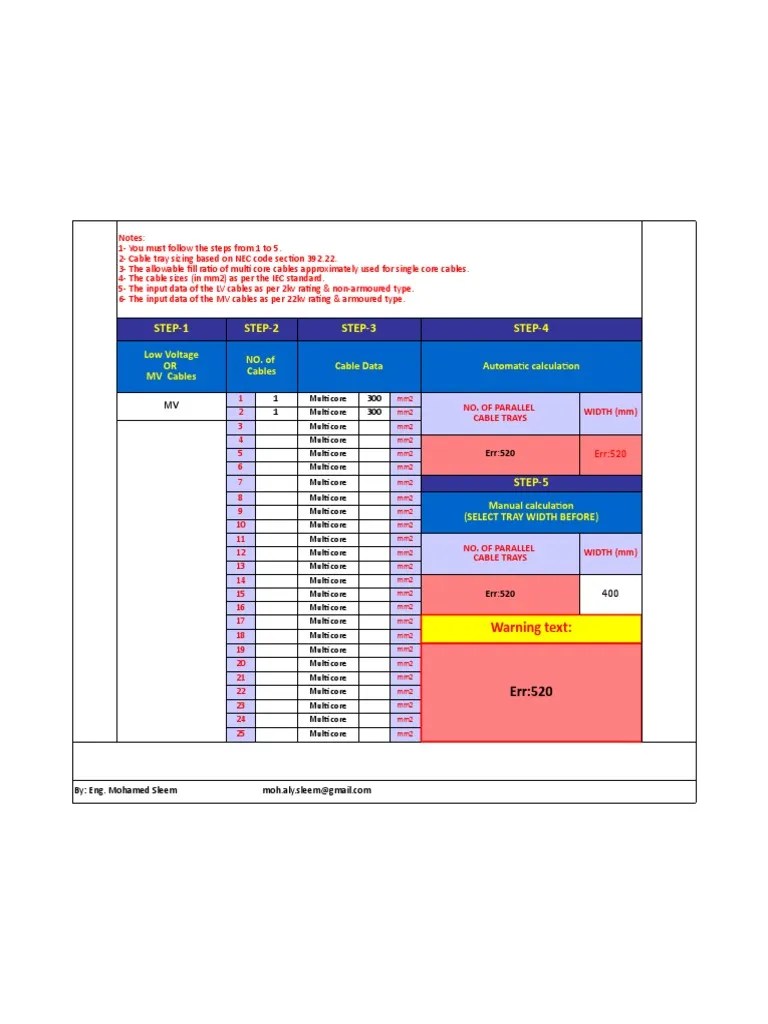 Cable Tray Support Calculation Excel Cable