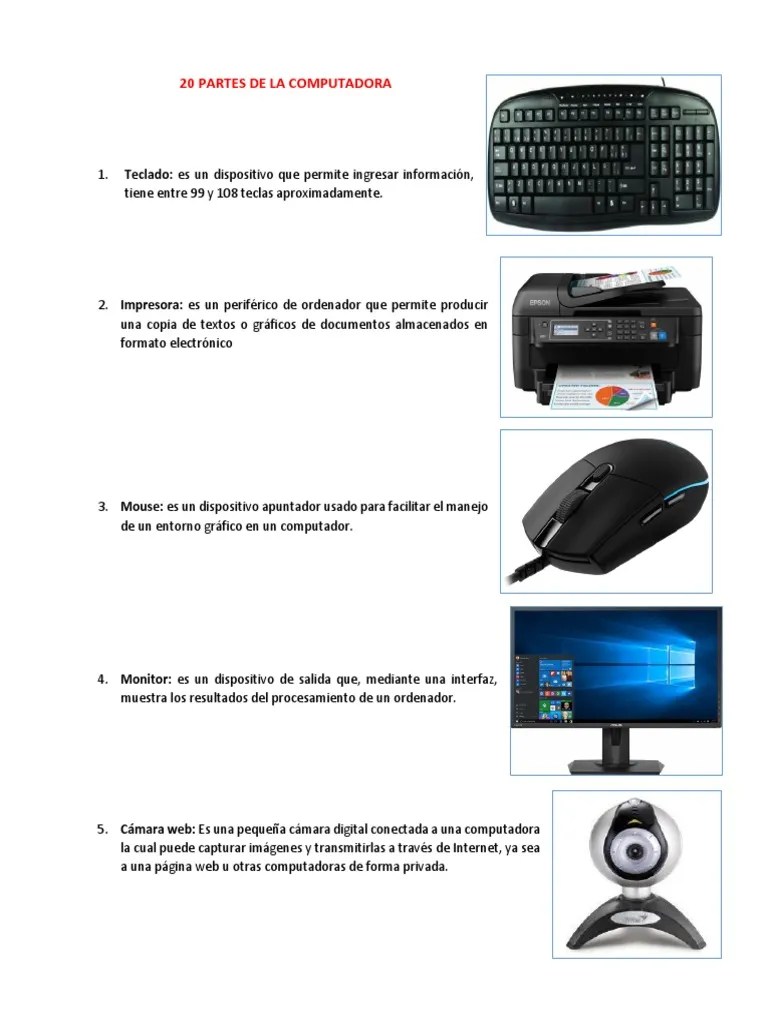 20 Partes de La Computadora Hardware de la computadora PerifÃ©rico