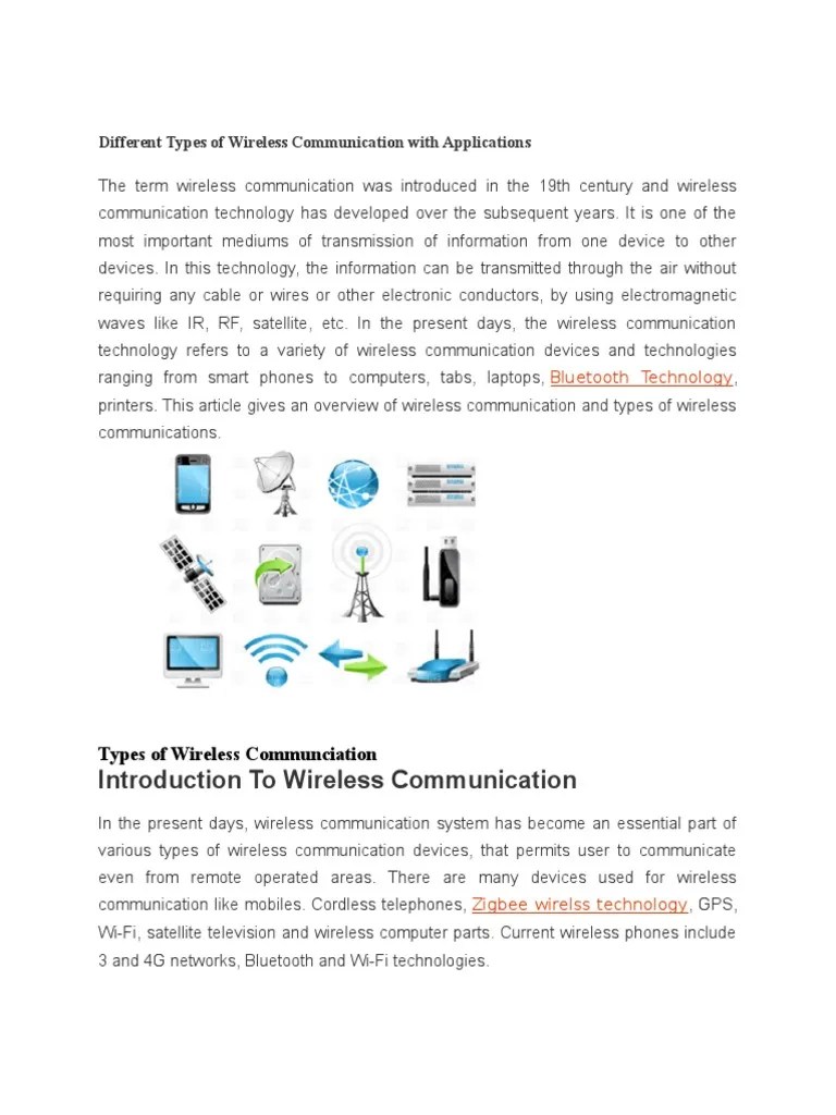 Different Types of Wireless Communication With Applications PDF