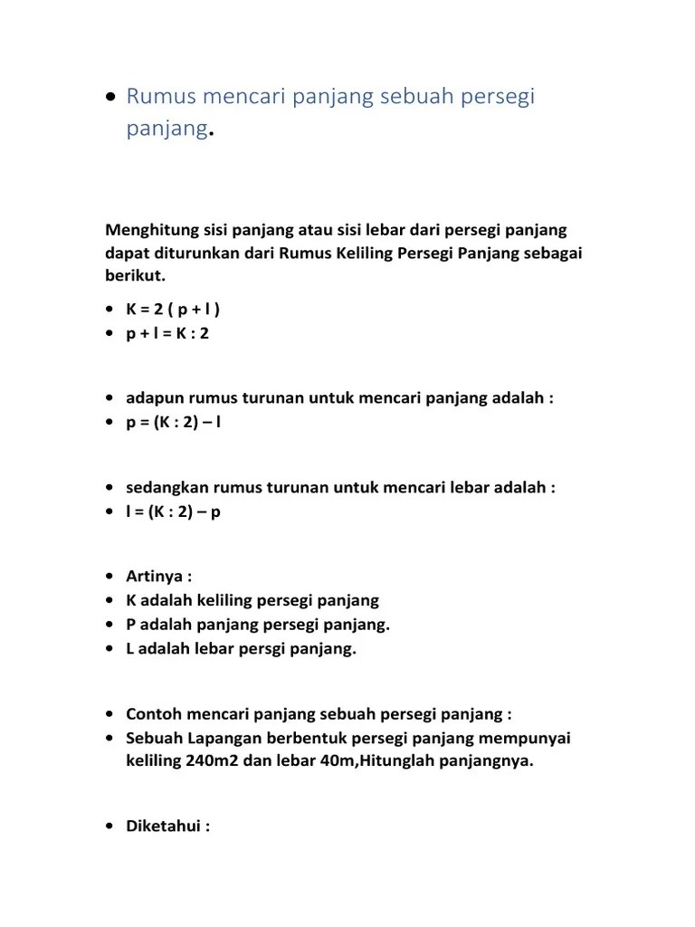 Cara Mencari Lebar Dan Panjang PDF | PDF