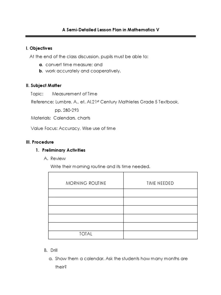 Measurement of Time Lesson Plan Pedagogy