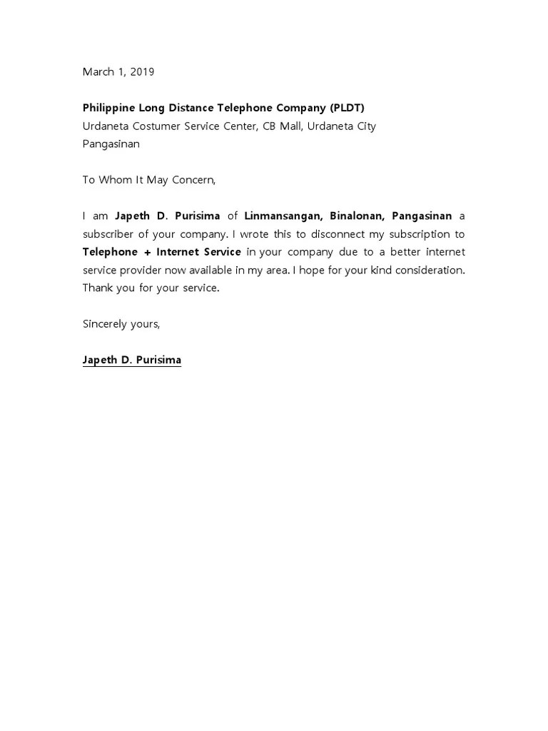 Letter of Disconnection Information And Communications Technology