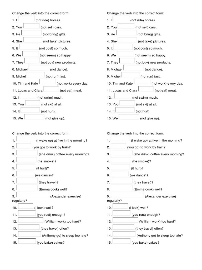 Change The Verb Into The Correct Form | PDF