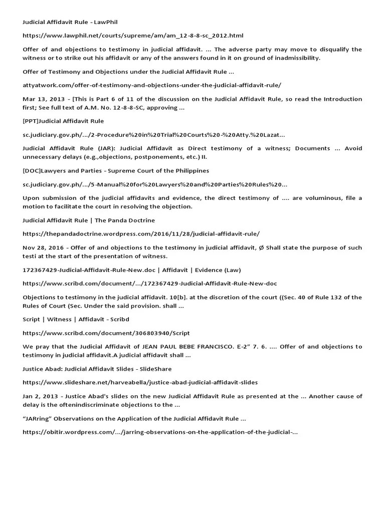 Judicial Affidavit Rule PDF Affidavit Testimony