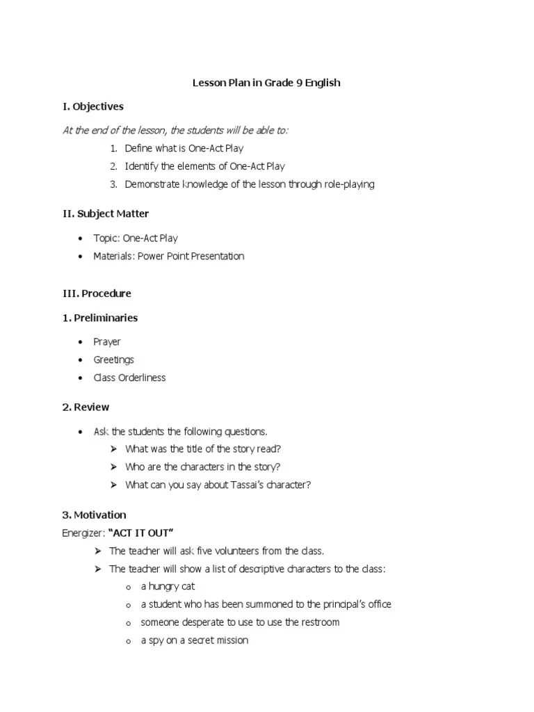 Lesson Plan One Act Play PDF Hero Lesson Plan